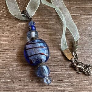 Cobalt Blue and Silver handmade lampwork bead Pendant Necklace